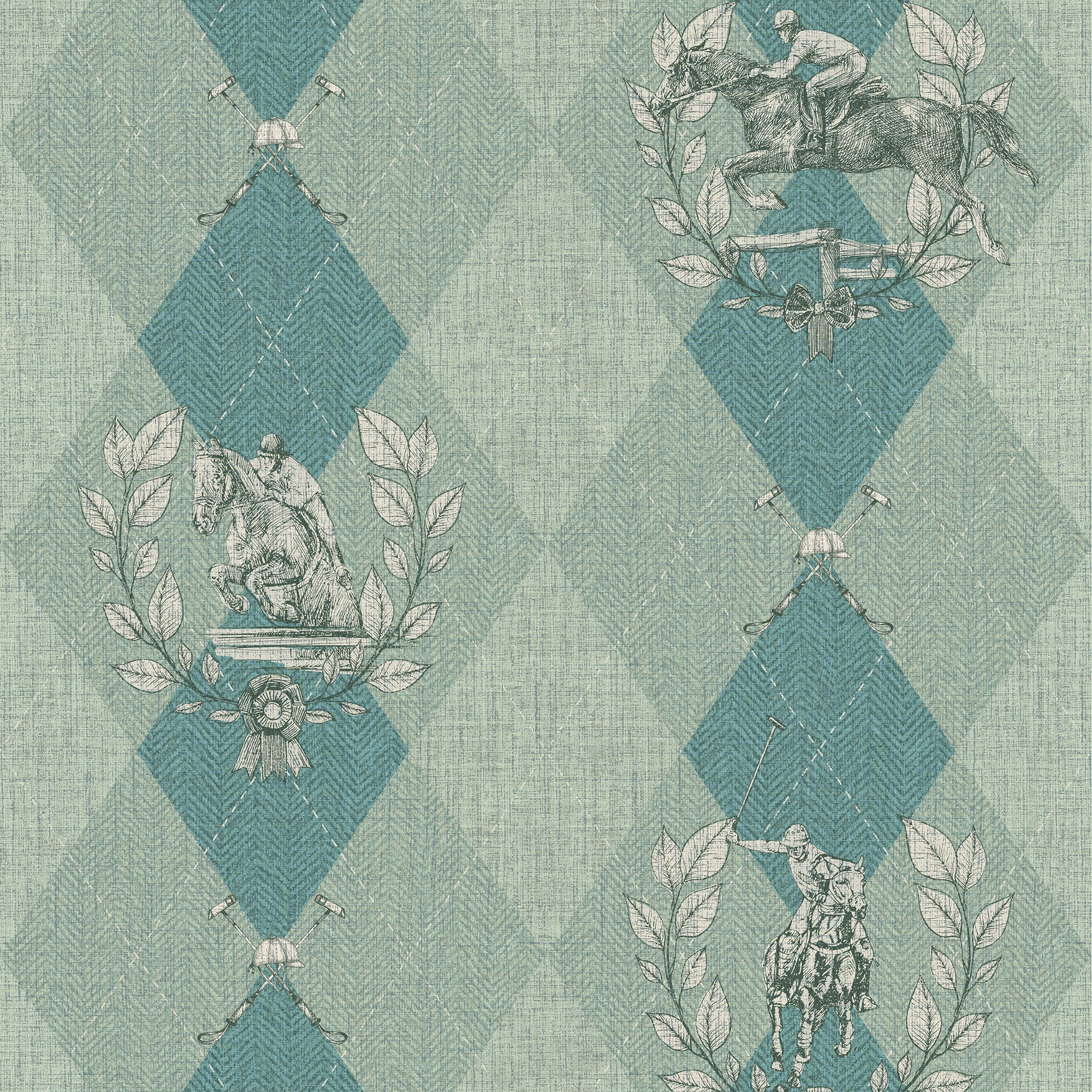 Racing Silk Wallpaper in Sage & Turquoise