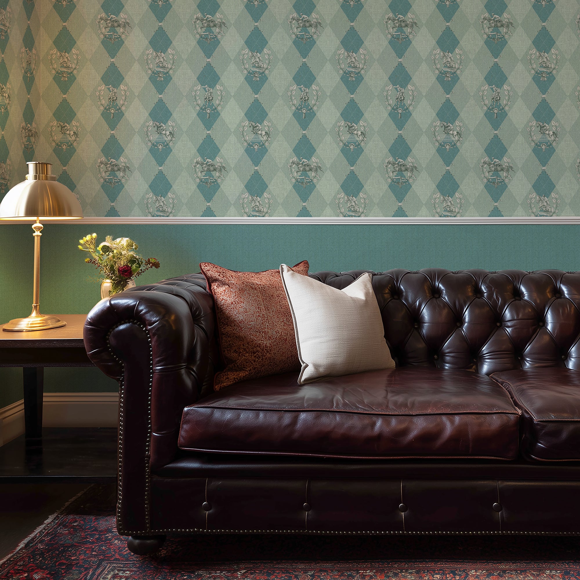 Racing Silk Wallpaper in Sage & Turquoise
