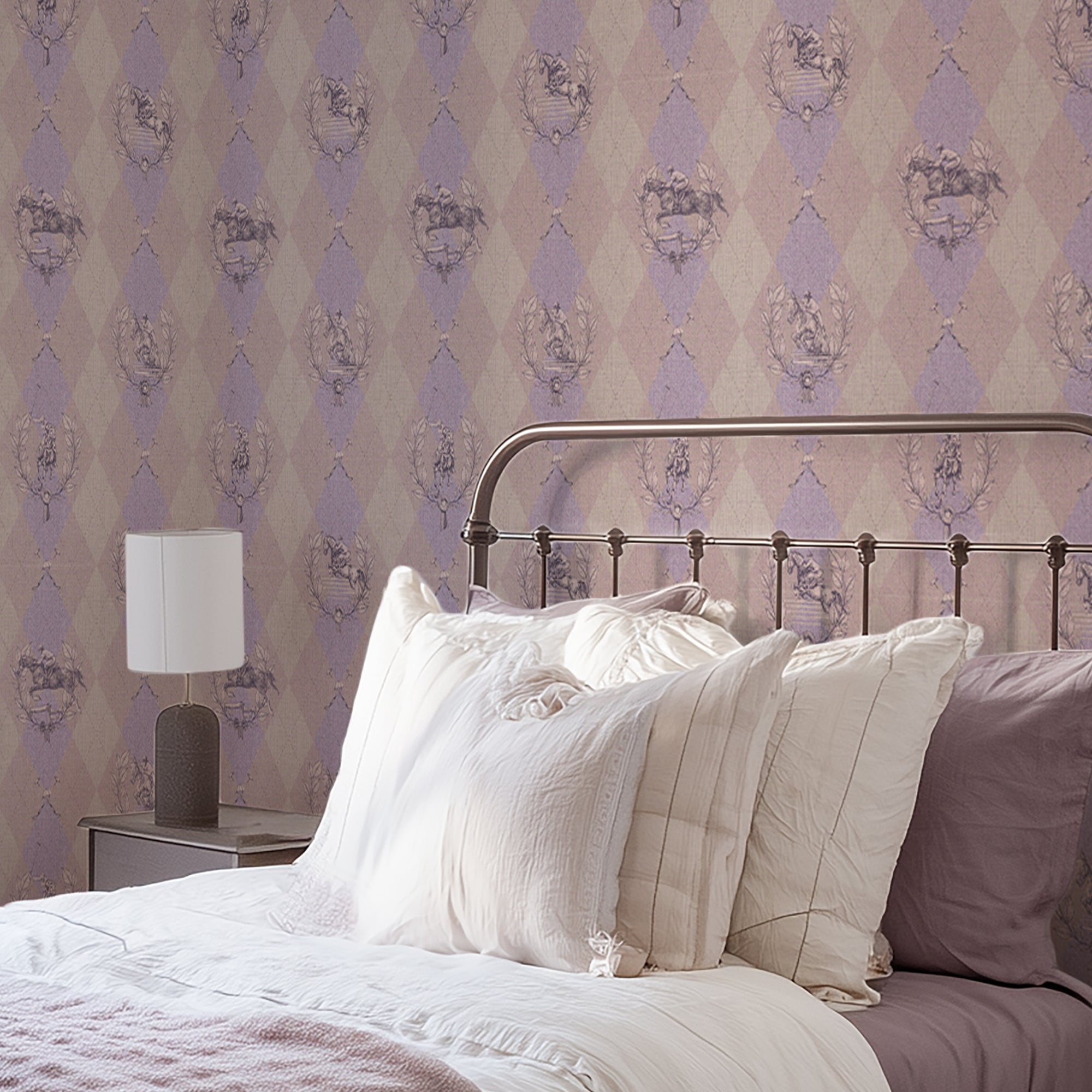 Racing Silk Wallpaper in Lavender & Beige
