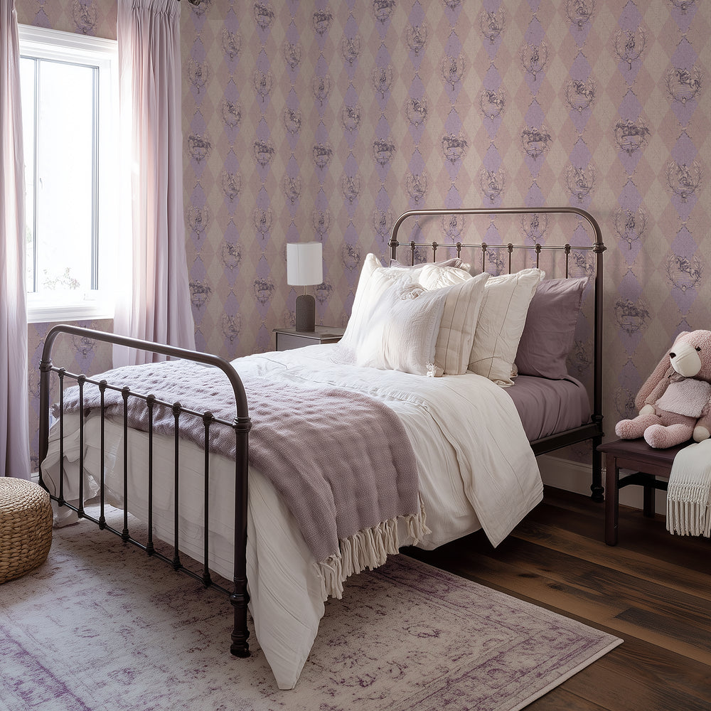 Racing Silk Wallpaper in Lavender & Beige