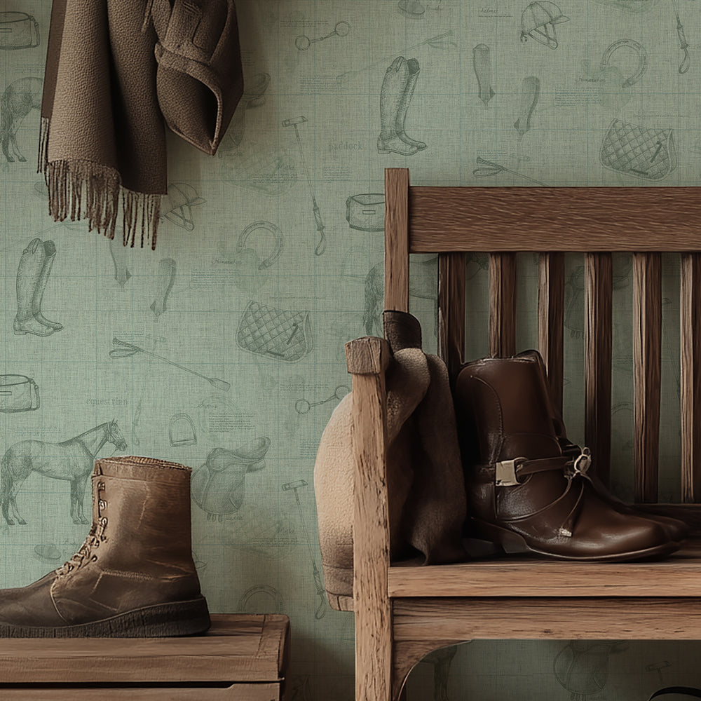 Vintage Sport Sketch Wallpaper in Sage and Green