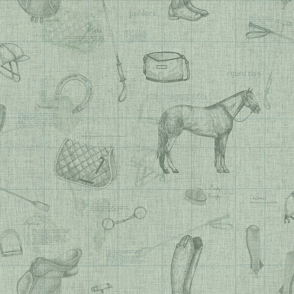 Vintage Sport Sketch Wallpaper in Sage and Green