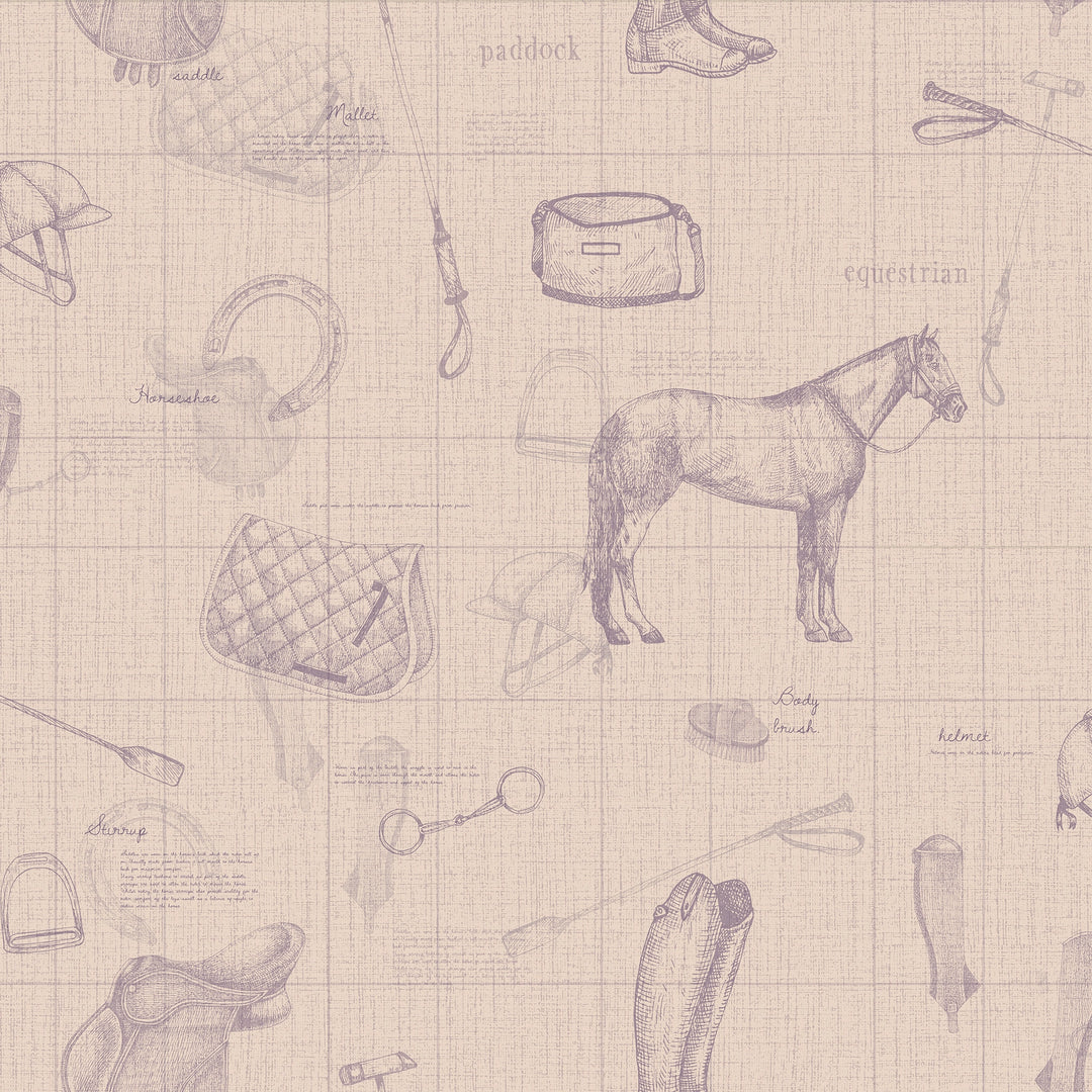 Vintage Sport Sketch Wallpaper in Lavender and Beige