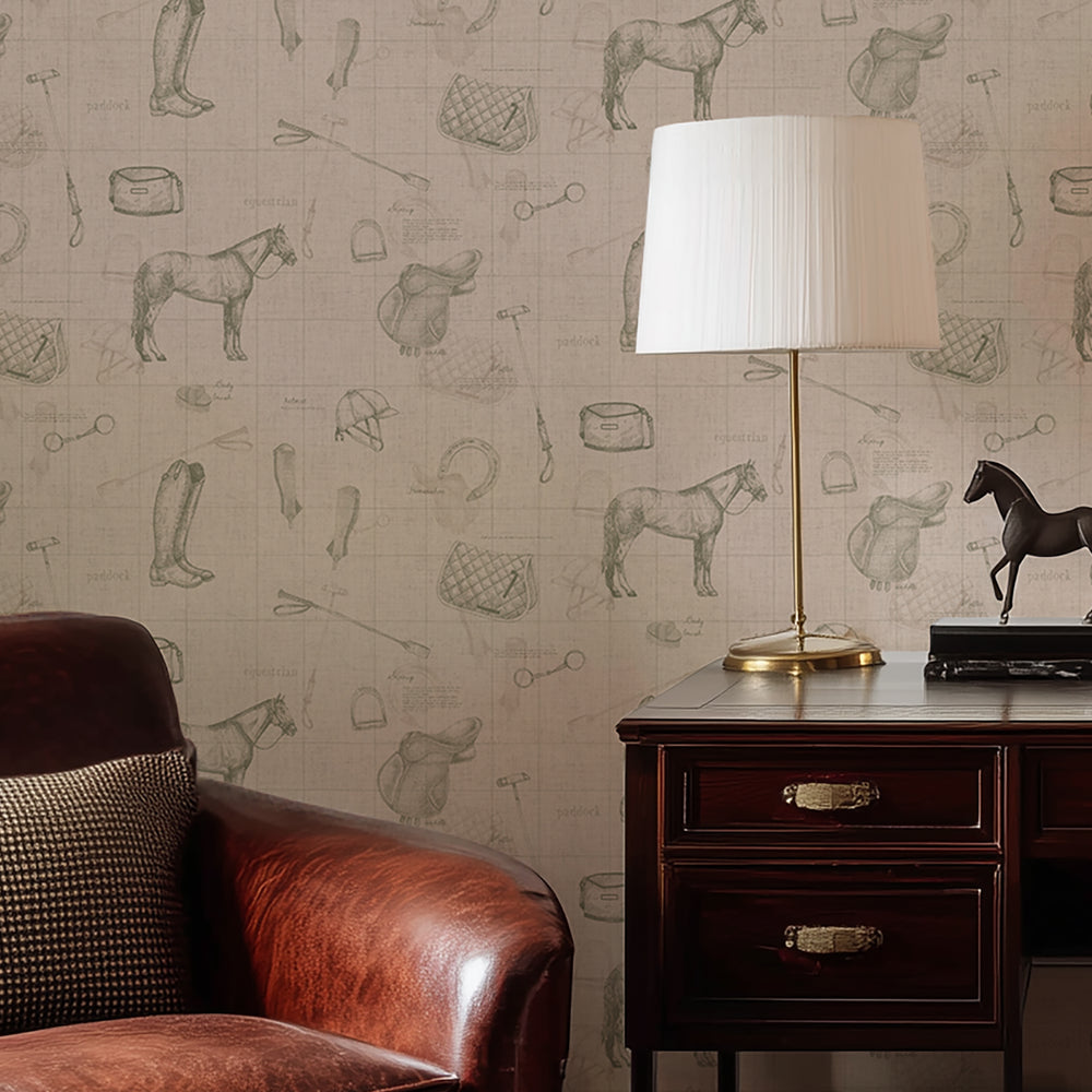 Vintage Sport Sketch Wallpaper Sketch in Camel & Peat