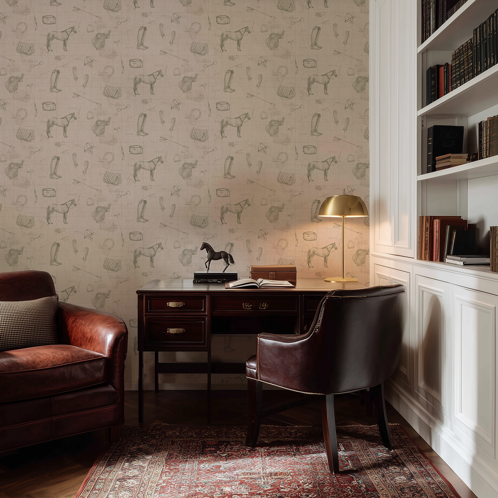 Vintage Sport Sketch Wallpaper Sketch in Camel & Peat