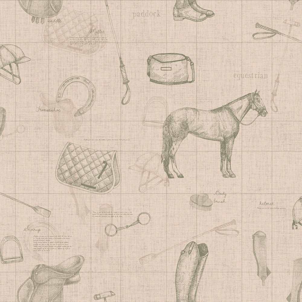Vintage Sport Sketch Wallpaper Sketch in Camel & Peat