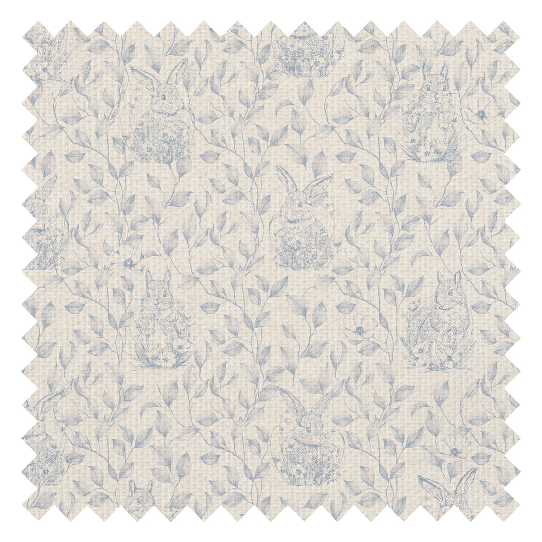 Woodland Sanctuary Fabric in Blue on Cream