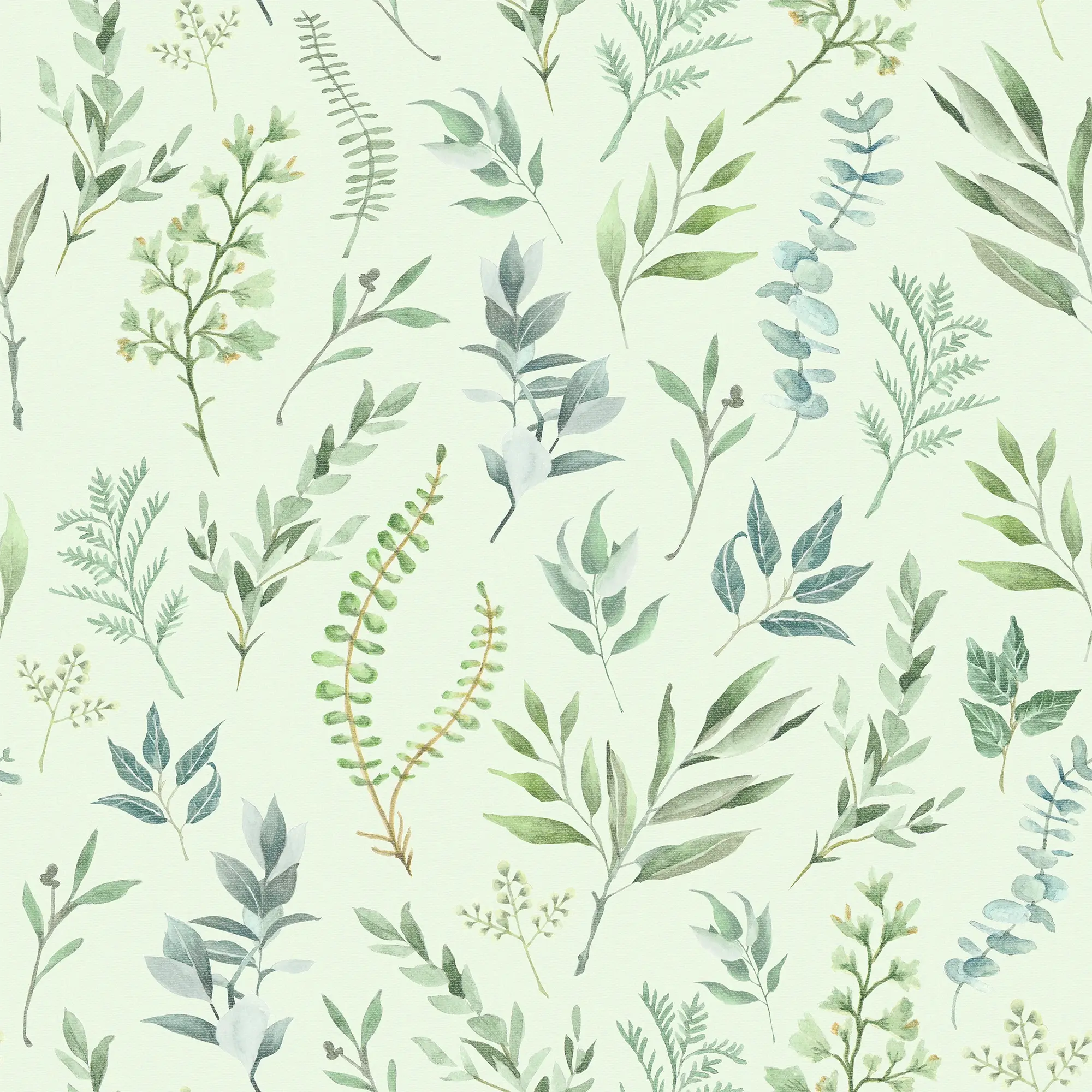 Countryside Trail Wallpaper in Blues and Greens on Mint