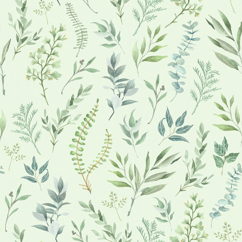 Countryside Trail Wallpaper in Blues and Greens on Mint