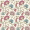 Sample of Ophelia Wallpaper in Raspberry, Blue and Linen Cream