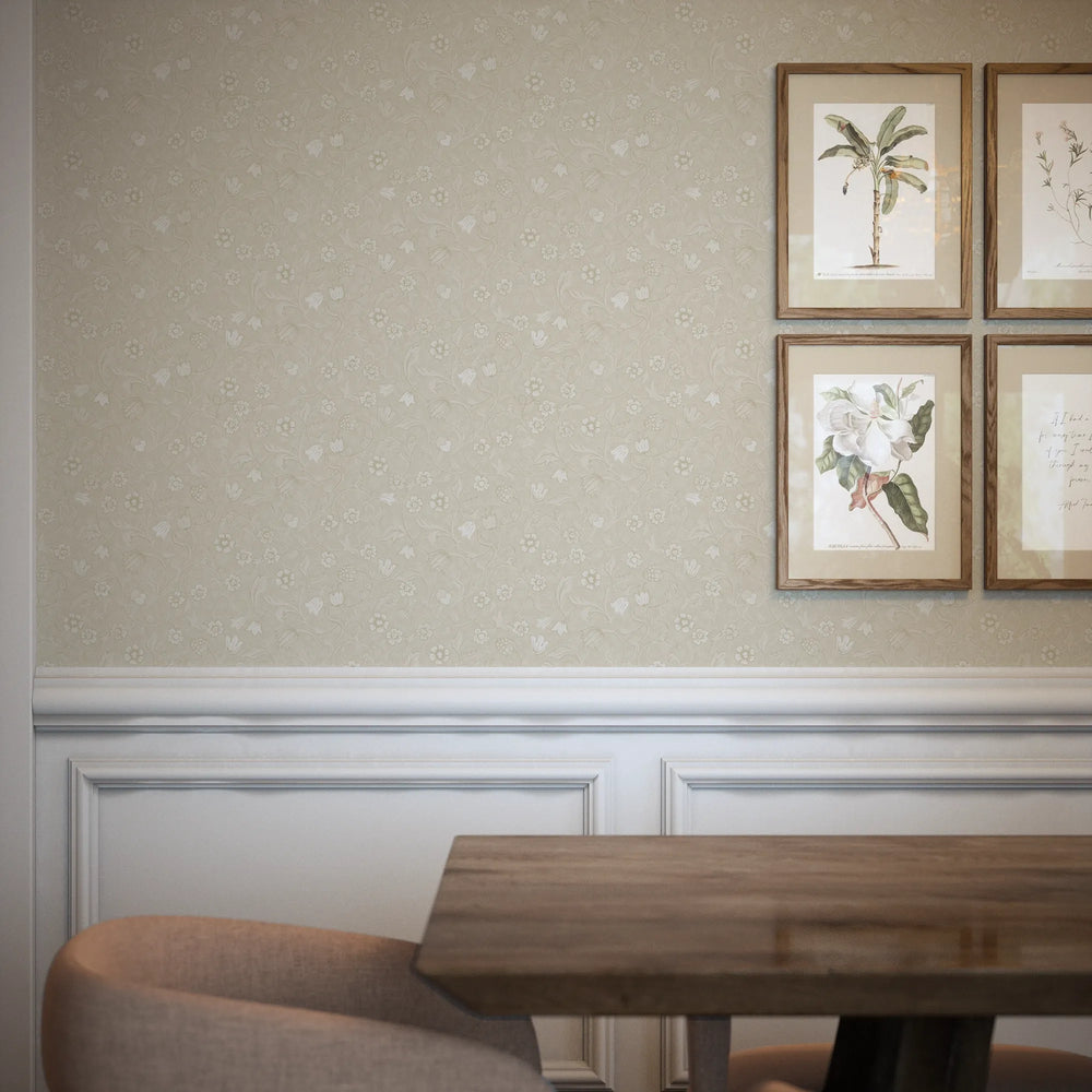 Rosehill Cottage Wallpaper in Cream on Buttercream