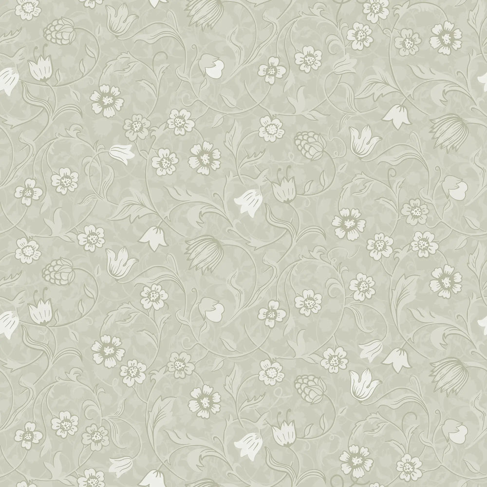Rosehill Cottage Wallpaper in Cream on Soft Sage