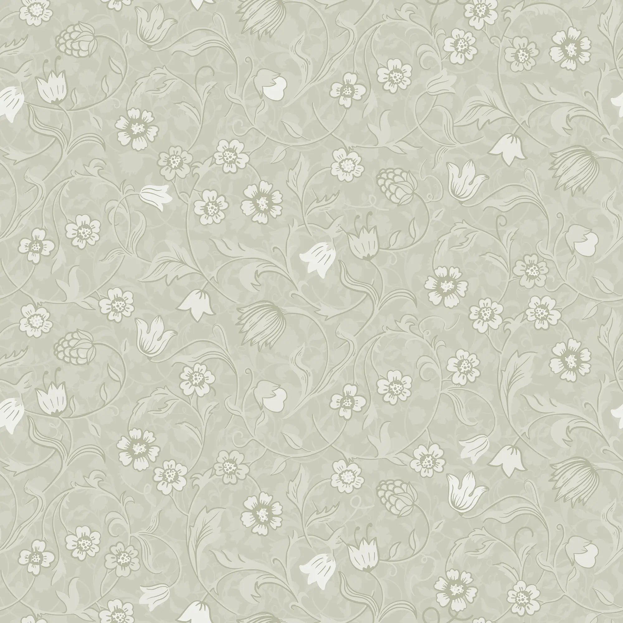 Rosehill Cottage Wallpaper in Cream on Soft Sage