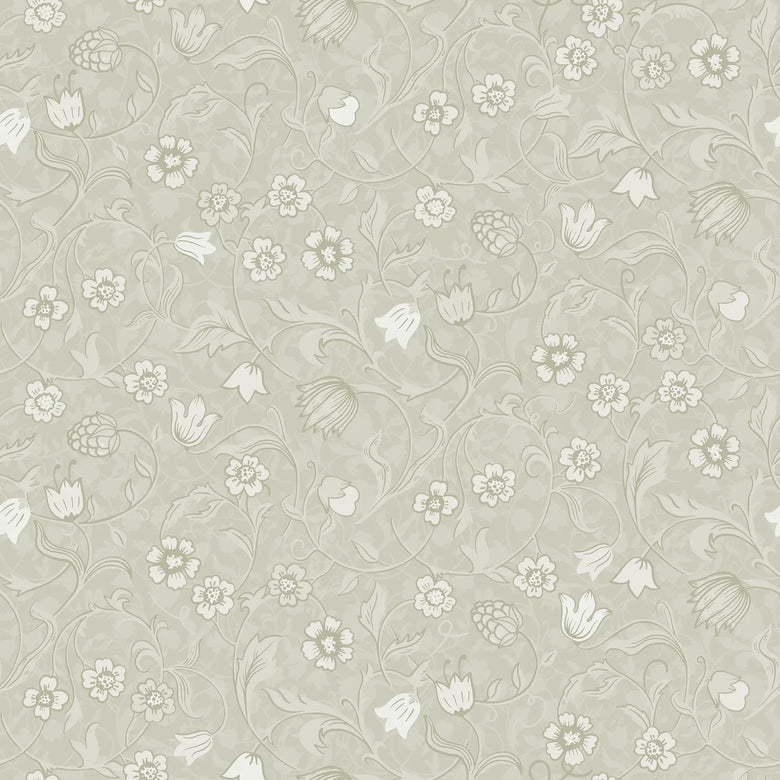 Rosehill Cottage Wallpaper in Cream on Soft Sage