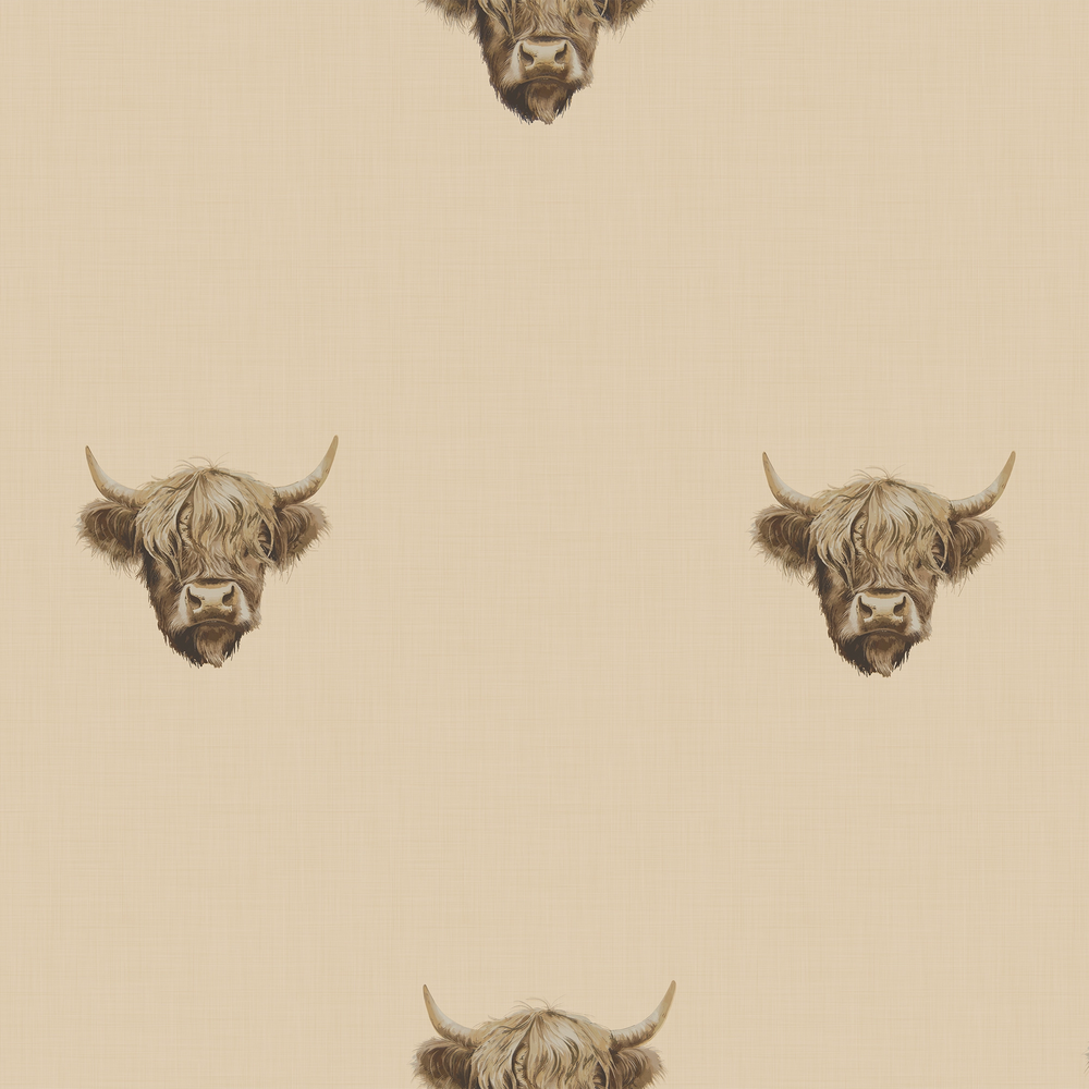 Heilan Coo Wallpaper in Mahogany on Rich Cream