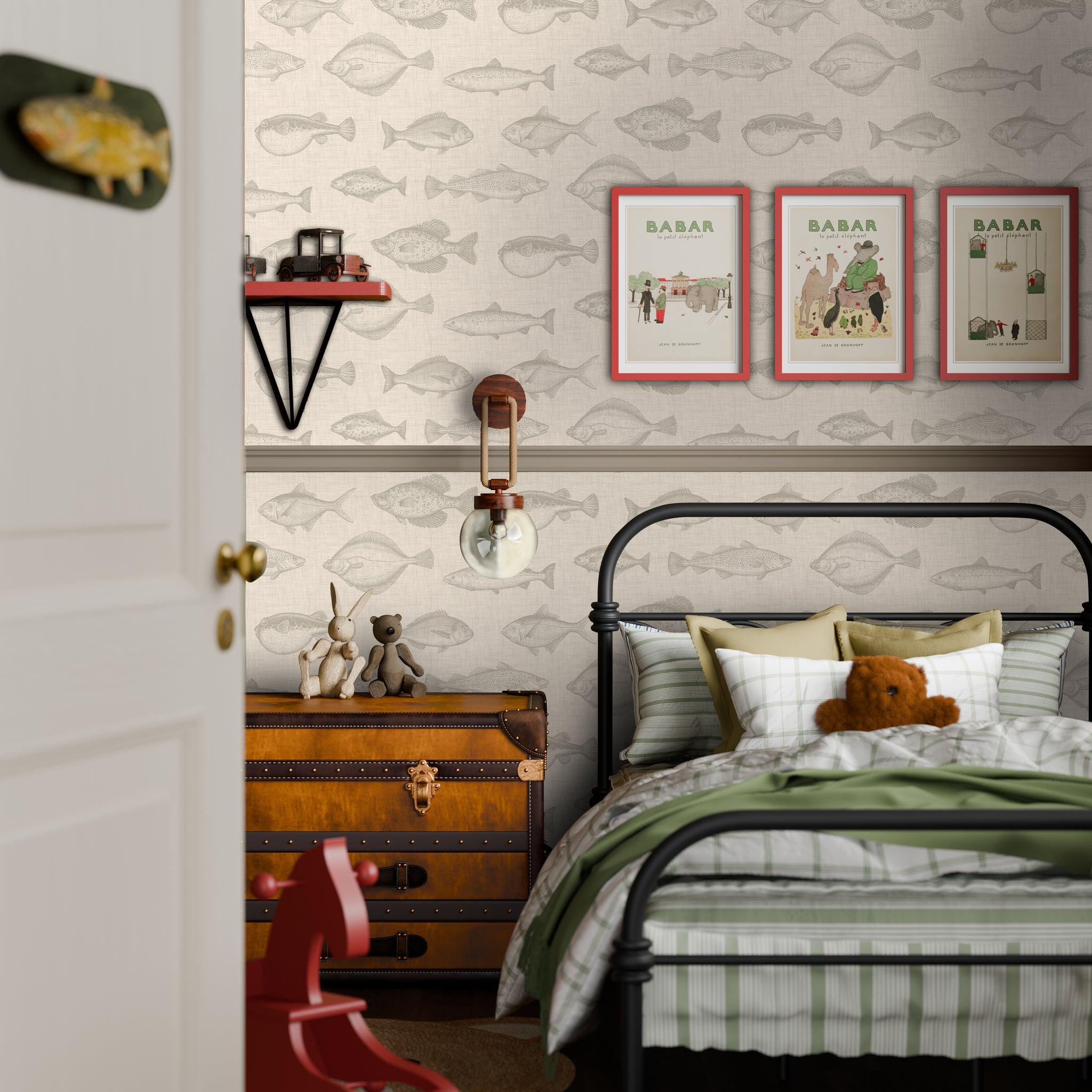 Gone Fishing Wallpaper in Stone