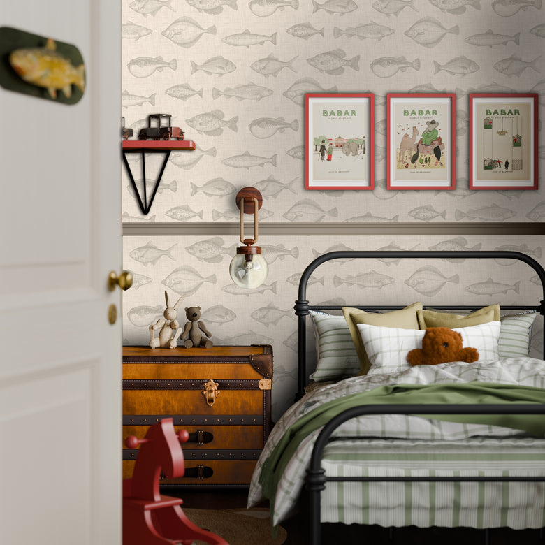 Gone Fishing Wallpaper in Stone