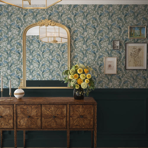 Aubrey Wallpaper in Blue and Navy on Cream