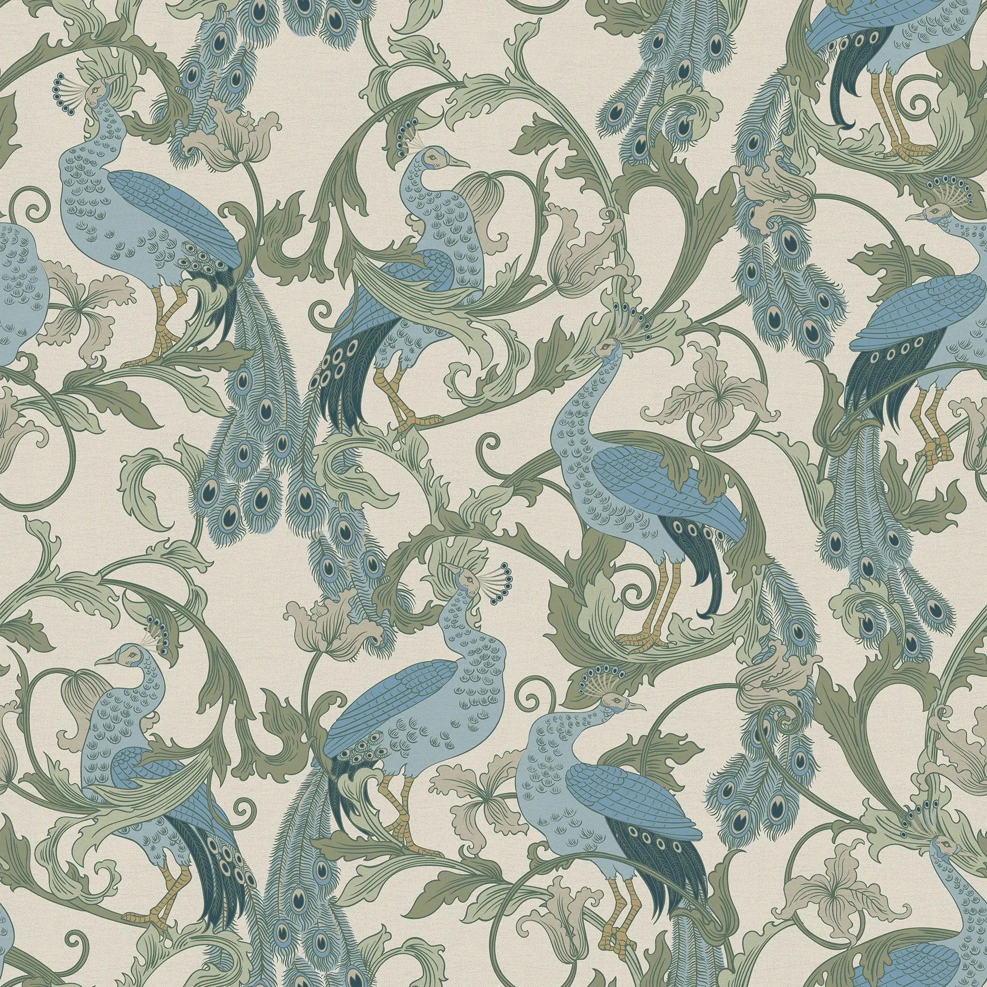 Aubrey Wallpaper in Blue and Navy on Cream