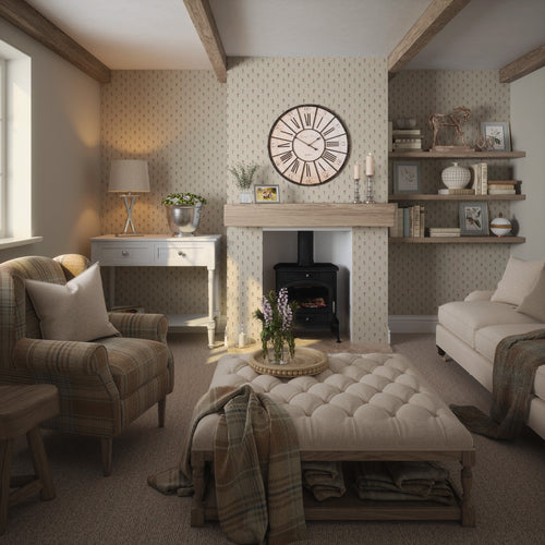 Wee Thistle Wallpaper in Soft Pink on Vintage Cream