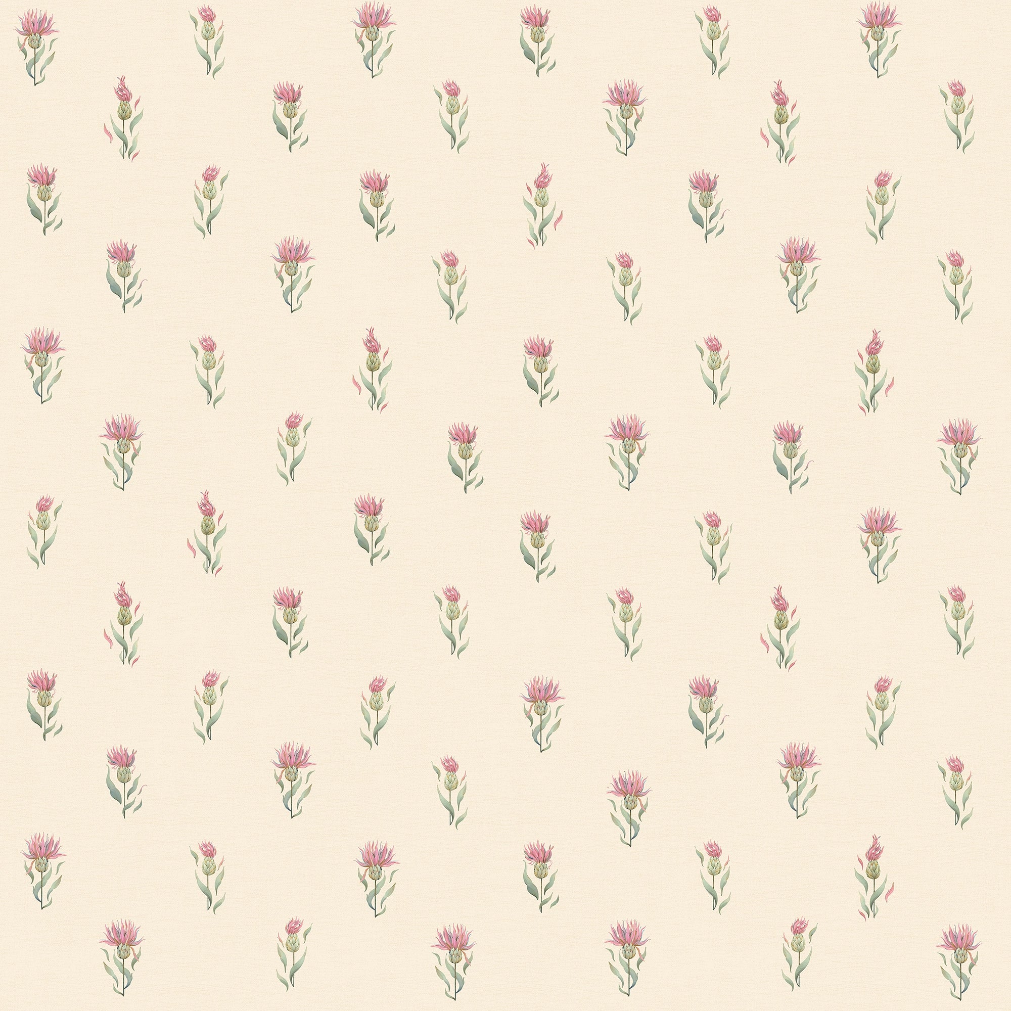 Wee Thistle Wallpaper in Soft Pink on Vintage Cream