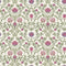 Sample of Tulip Garden Wallpaper in Raspberry and Blue on Linen Cream