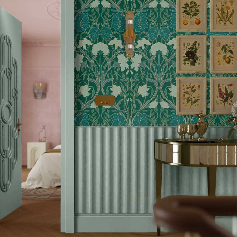 Parisienne Wallpaper in Greens on Hunter Green