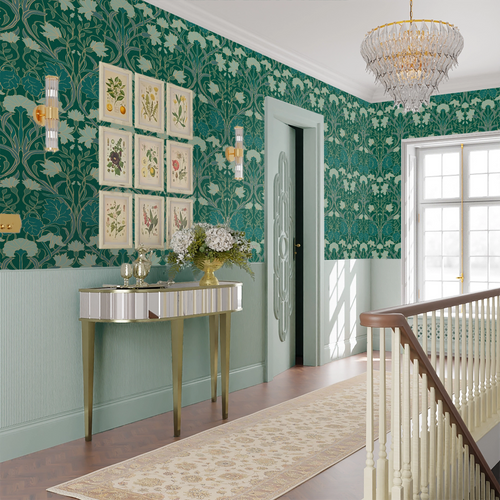 Parisienne Wallpaper in Greens on Hunter Green