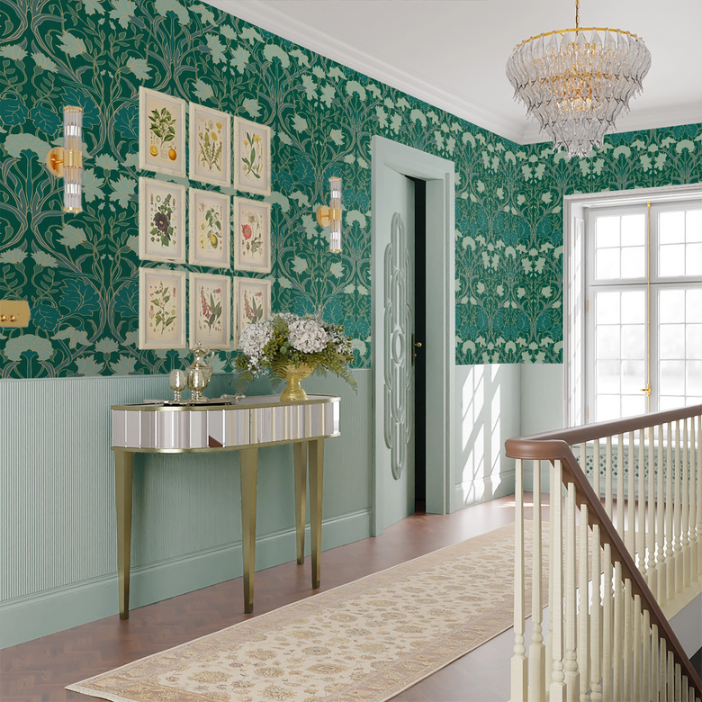 Parisienne Wallpaper in Greens on Hunter Green