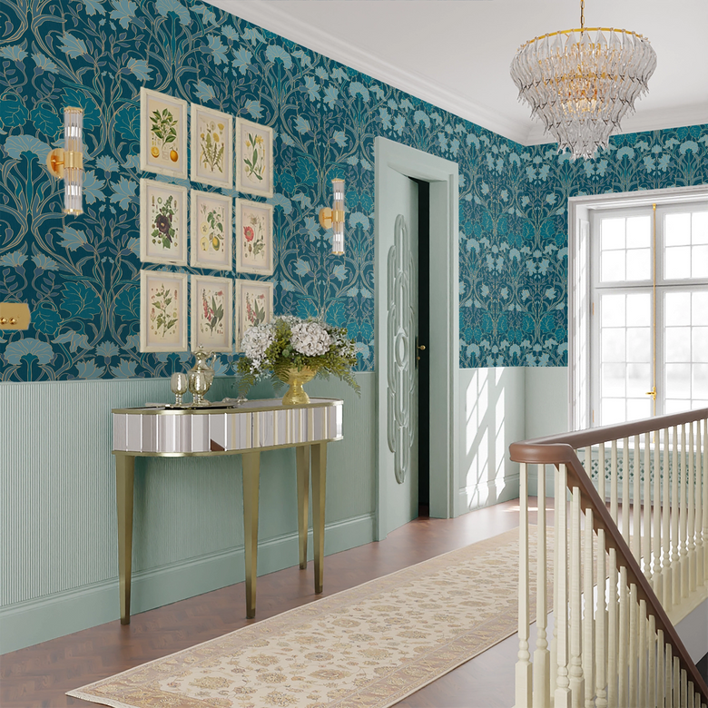 Parisienne Wallpaper in Blues on Inky Blue