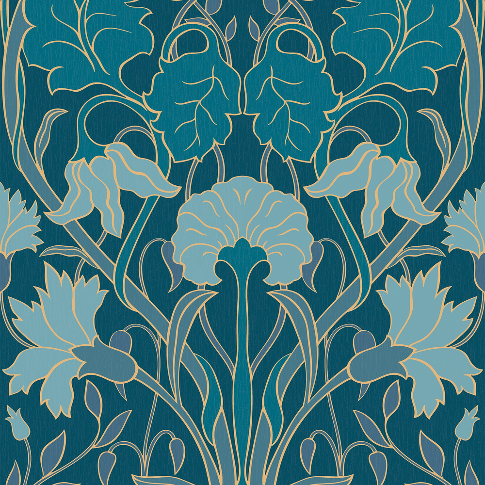 Parisienne Wallpaper in Blues on Inky Blue