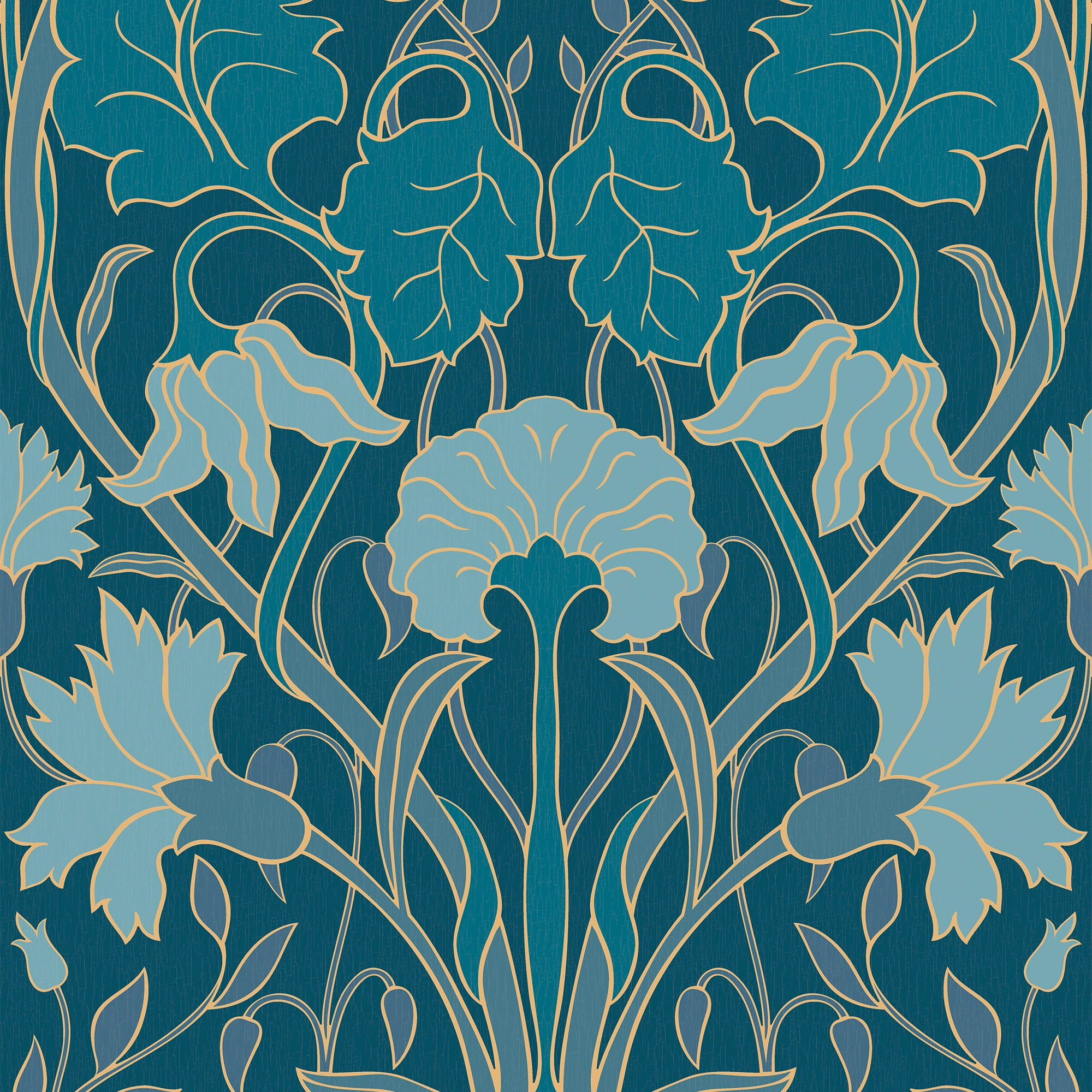 Parisienne Wallpaper in Blues on Inky Blue