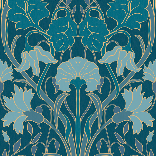Parisienne Wallpaper in Blues on Inky Blue