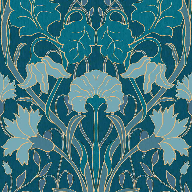 Parisienne Wallpaper in Blues on Inky Blue Lucie Annabel
