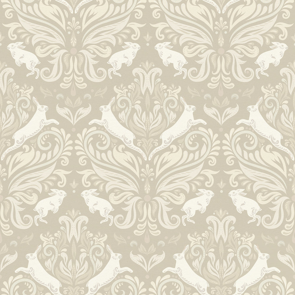 The Hopping Hare Wallpaper in Natural Tones