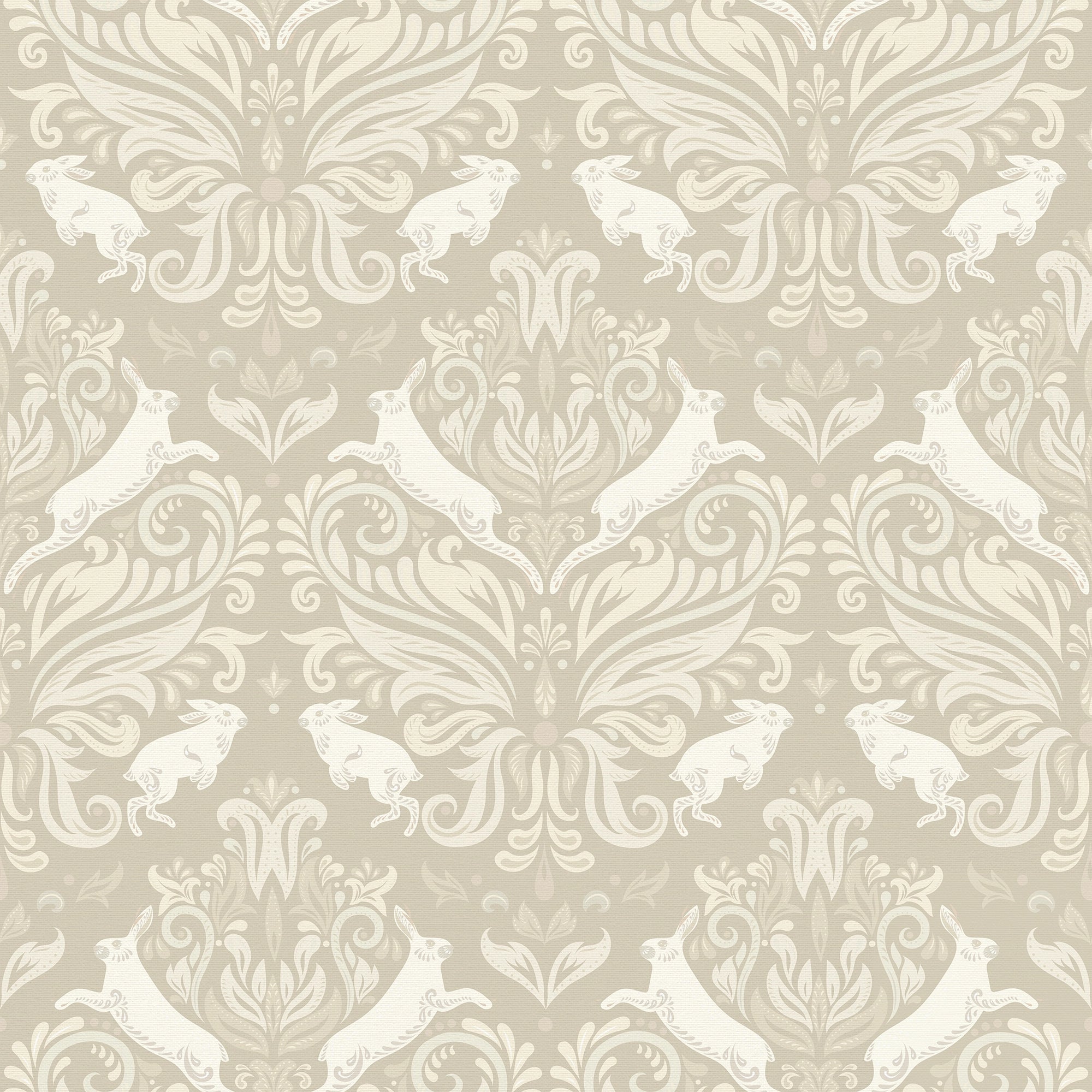 The Hopping Hare Wallpaper in Natural Tones
