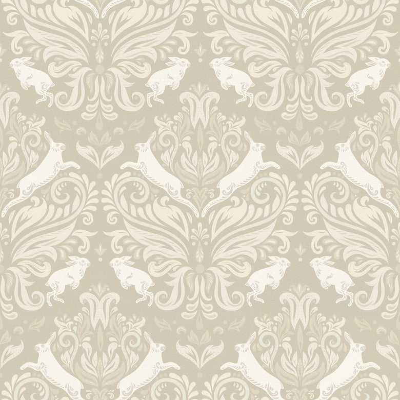The Hopping Hare Wallpaper in Natural Tones