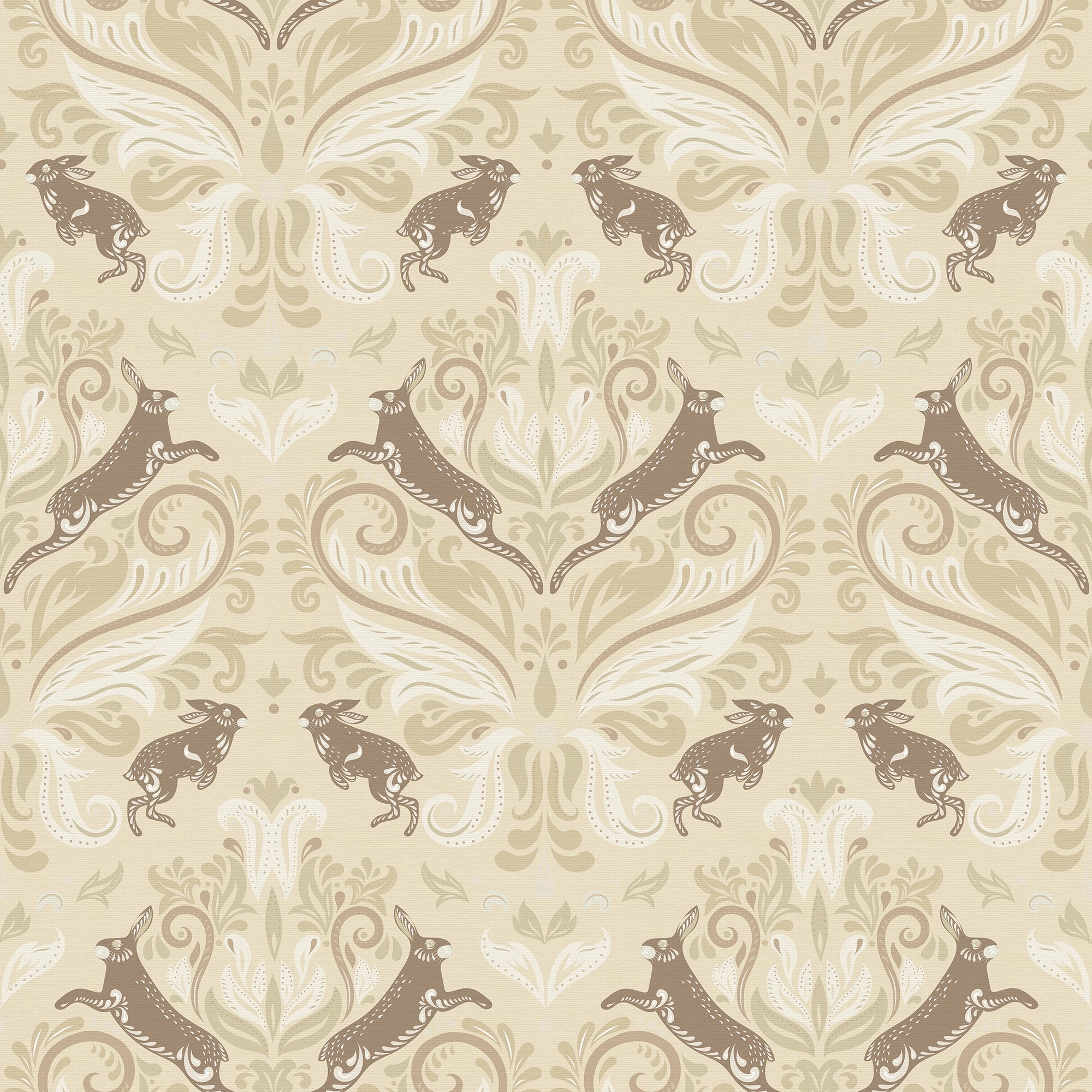 The Hopping Hare Wallpaper in Fawn Tones