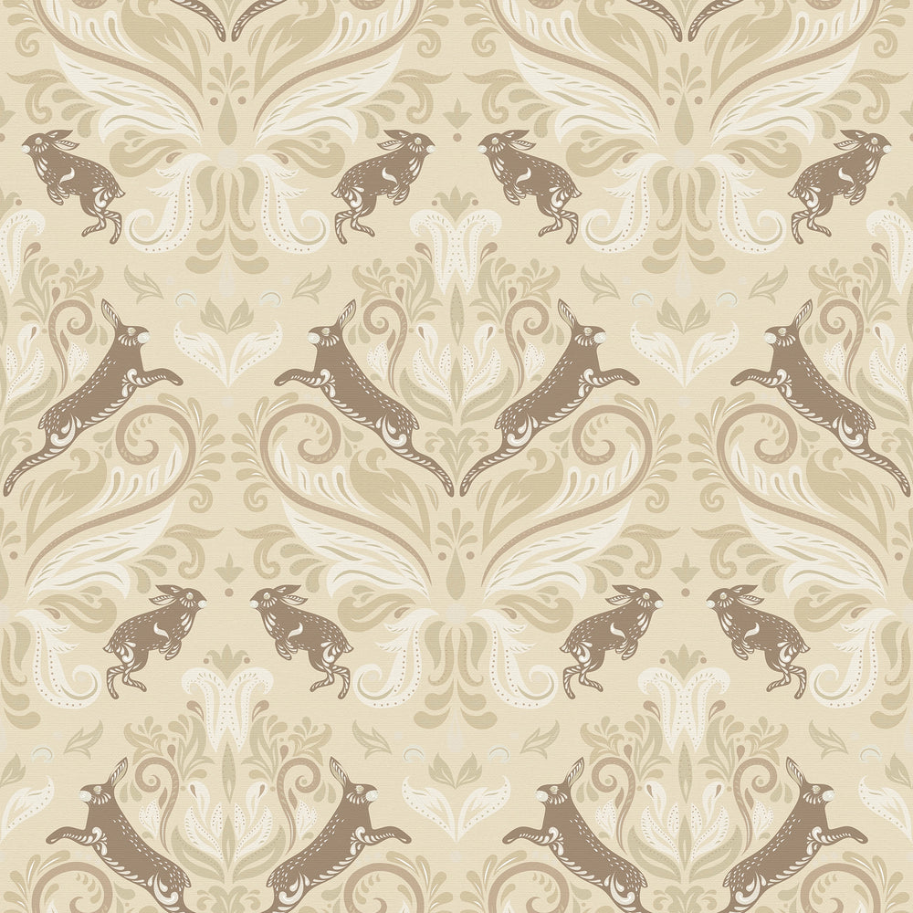 The Hopping Hare Wallpaper in Fawn Tones