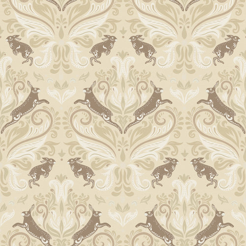 The Hopping Hare Wallpaper in Fawn Tones
