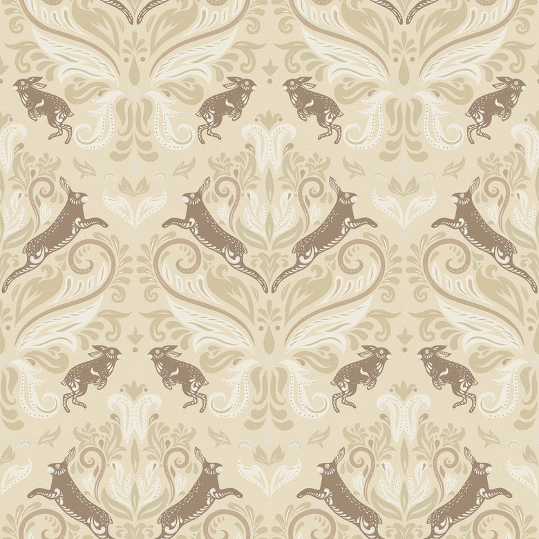 The Hopping Hare Wallpaper in Fawn Tones