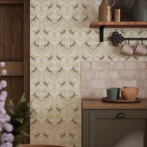 The Hopping Hare Wallpaper in Fawn Tones
