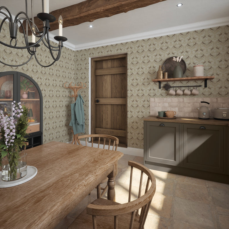 The Hopping Hare Wallpaper in Fawn Tones