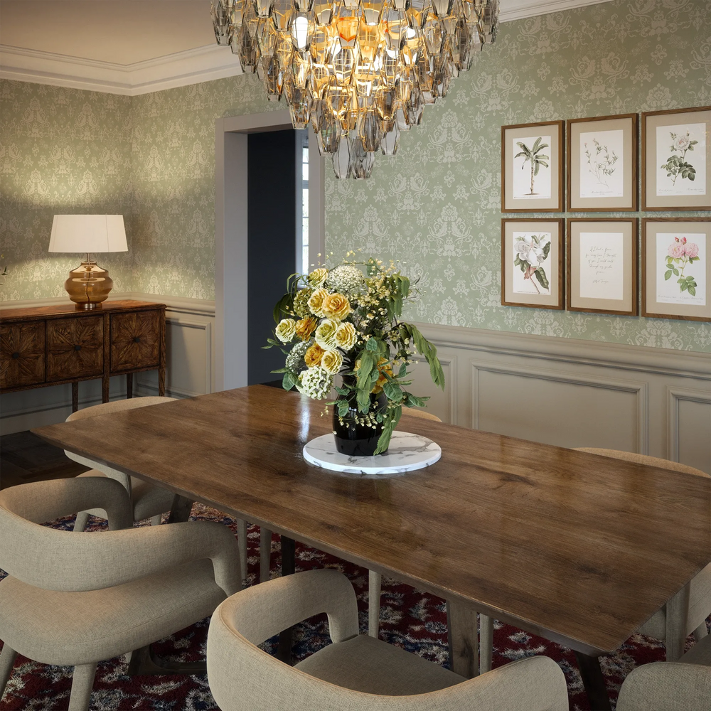 Bridgerton Damask Wallpaper in Linen Cream on Soft Sage