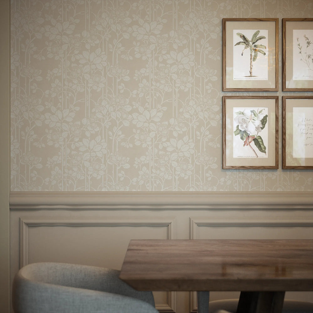 Garden Trellis Wallpaper in Cream on Biscuit – Lucie Annabel