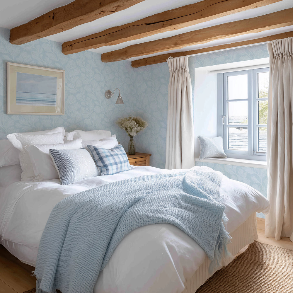 Coral Garden Wallpaper in Soft Blue