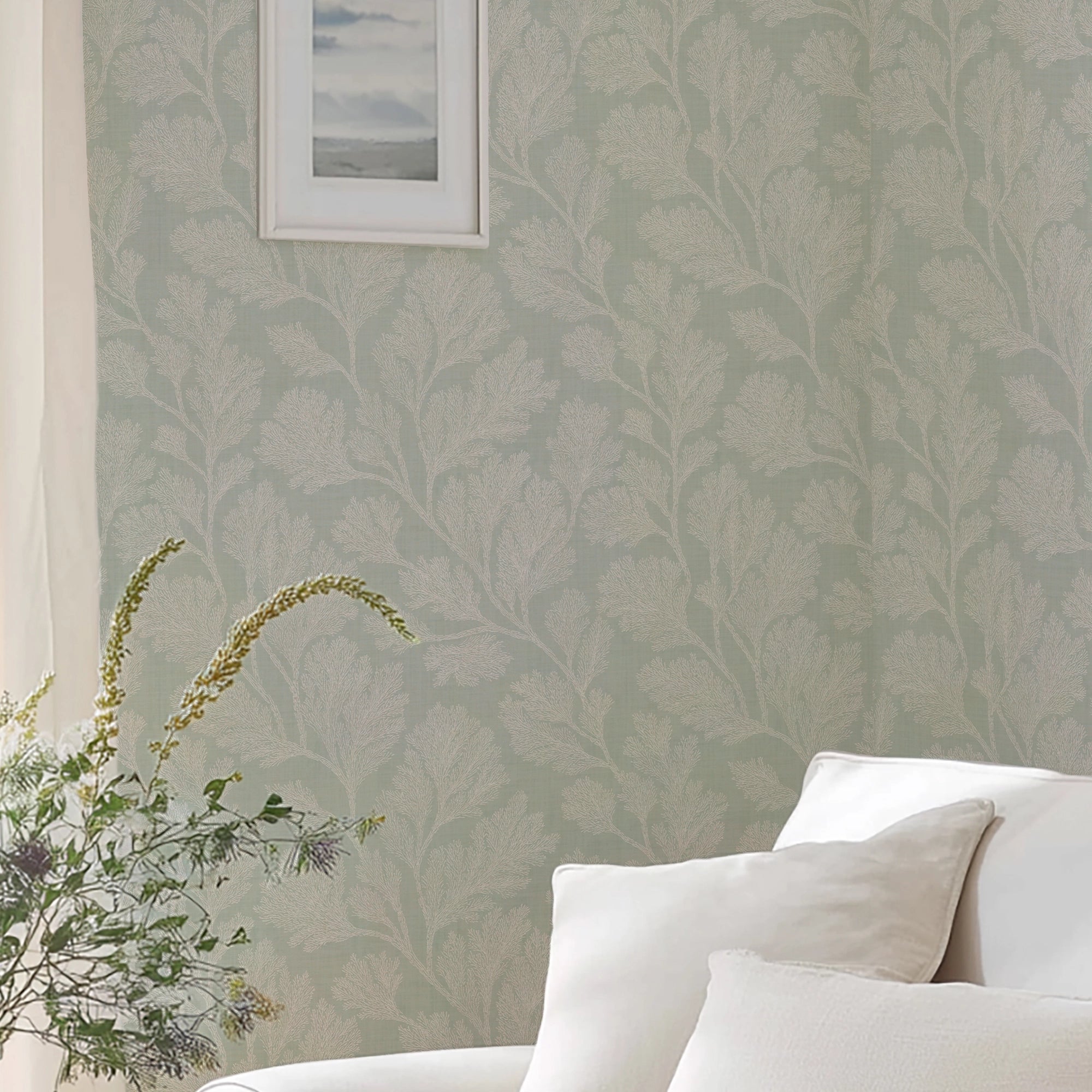 Coral Garden Wallpaper in Warm Mint