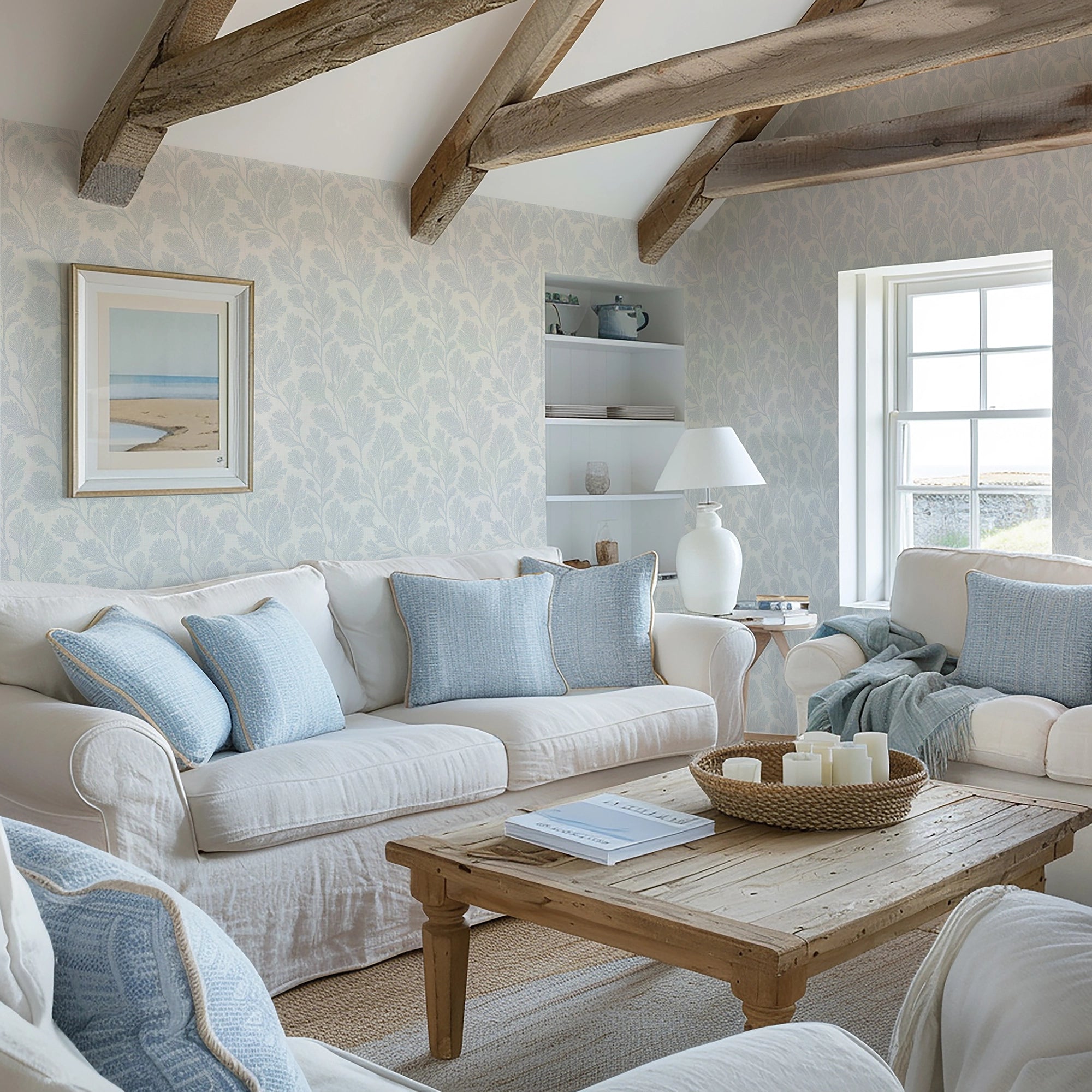 Coral Garden Wallpaper in Cornflower Blue