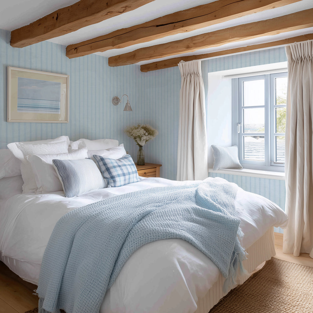 New England Stripe Wallpaper in Soft Blue