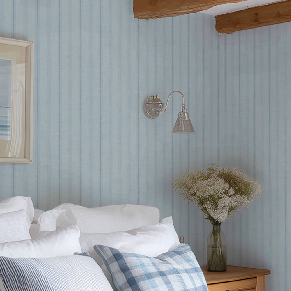 New England Stripe Wallpaper in Soft Blue